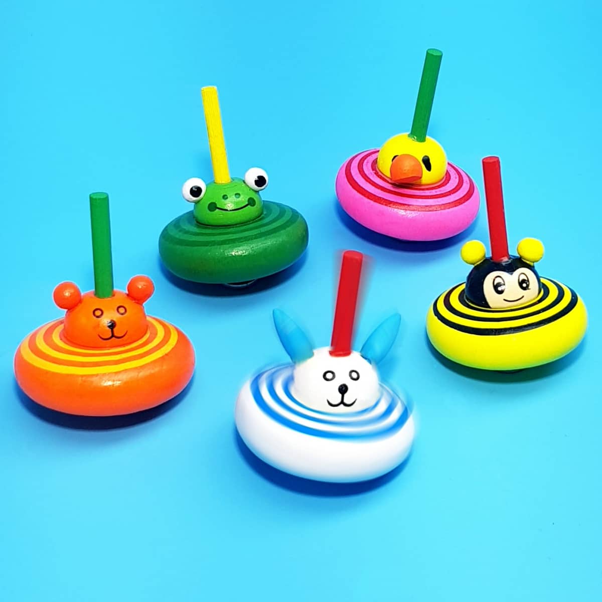 bunte Tier-Holzkreisel als Kinder-Giveaway