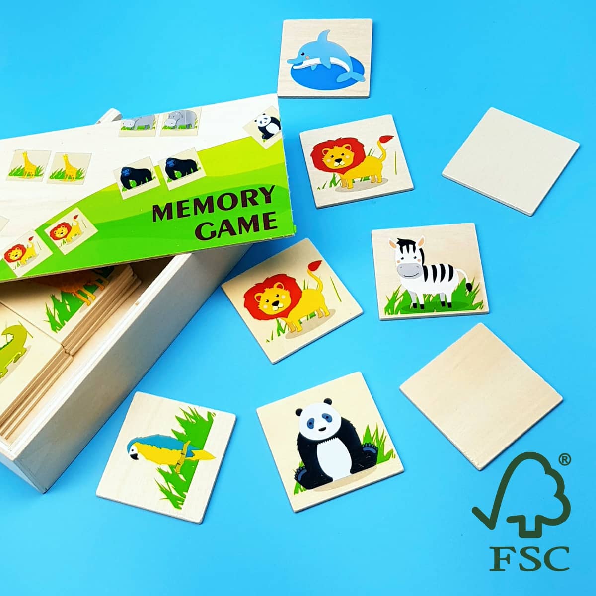 Holz-Memory Safari Hochwertige Nachhaltige Kinderzugabeartikel aus Holz für Kinder unter 3 Jahren