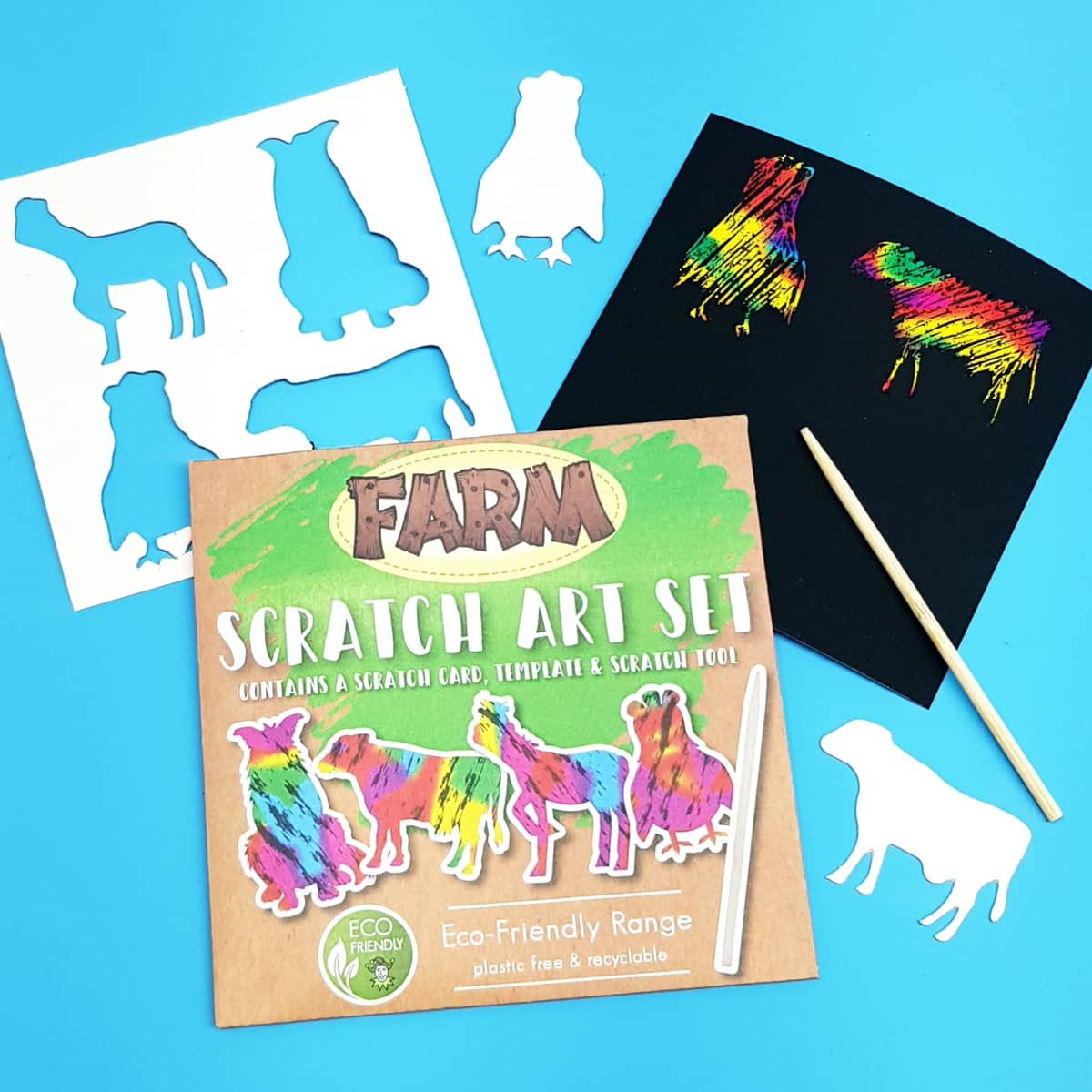 Kratzbilder Bauernhof Malschablone zum Abkratzen mit Stift aus umweltfreundlichen Materialien