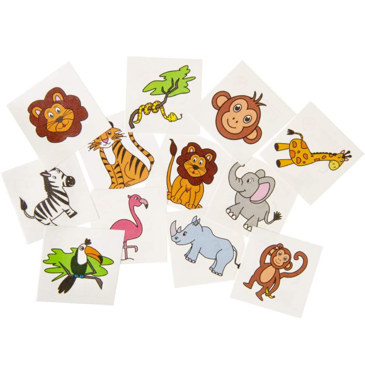 Tattoos Wilde Tiere, 12er-Set Körperschmuck für Kids