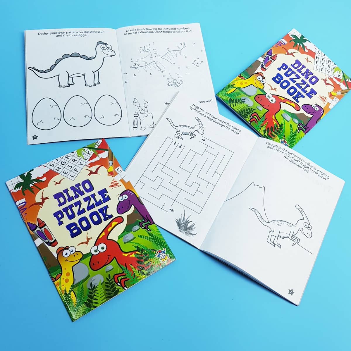 Mini-Rätselbücher Dino Knobelheftchen für Kinder zum Ausmalen und Rätseln