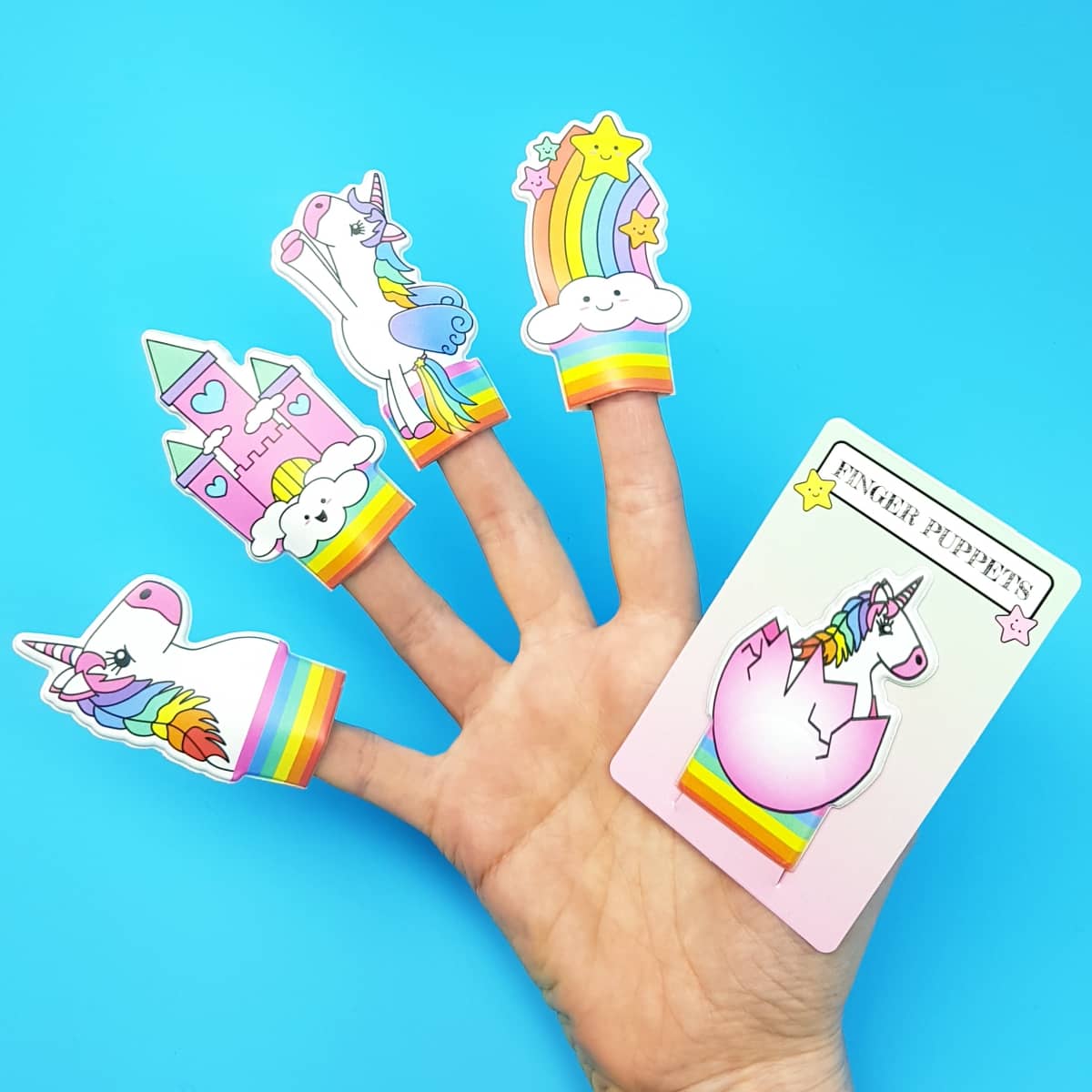 Fingerpuppen Einhorn Rollenspielzeug mit Fantasy-Motiven und Regenbogen-Welt