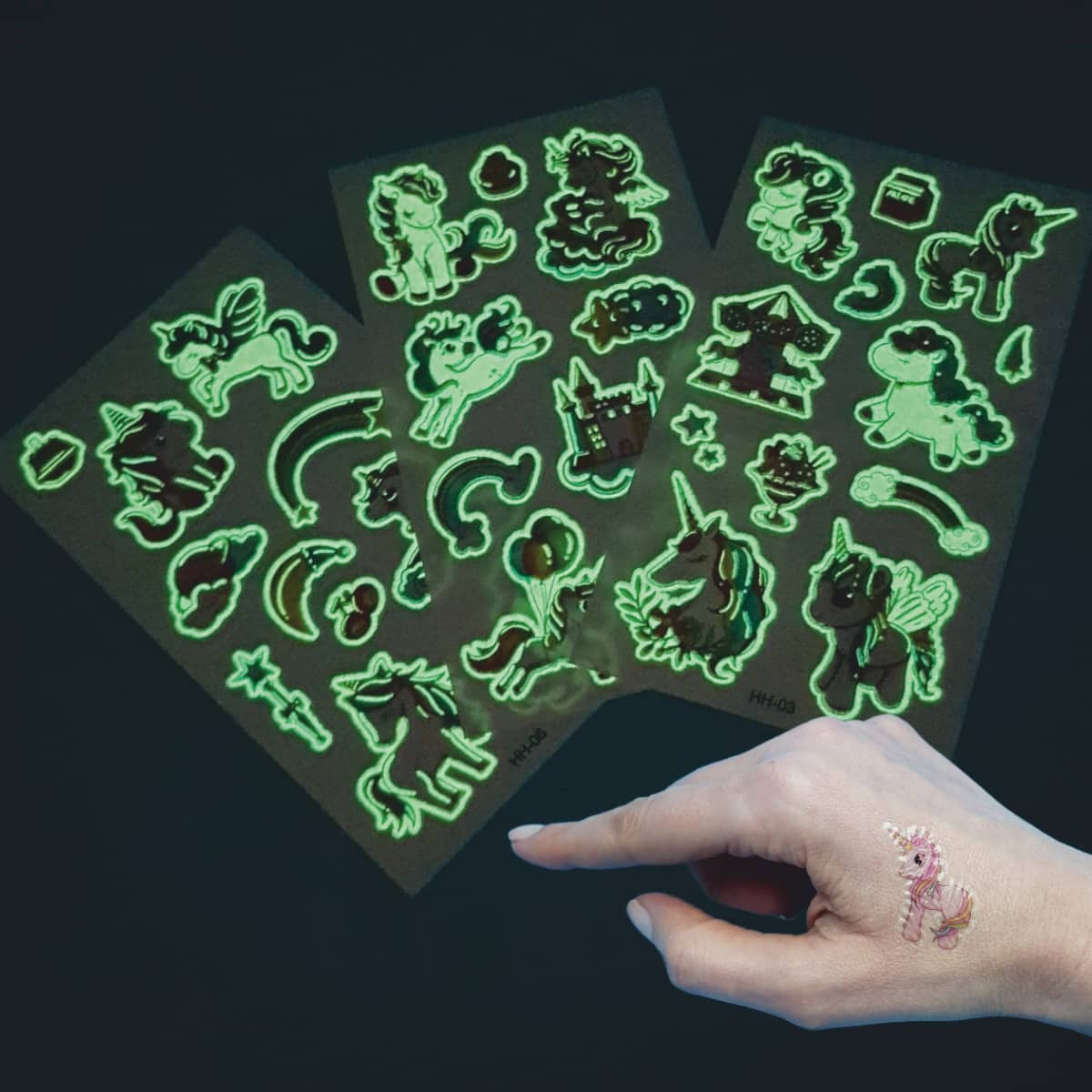 Tattoos Einhorn Glow in the dark Einhörner-Tattoos abwaschbar mit vielfältigen zauberhaften Motiven