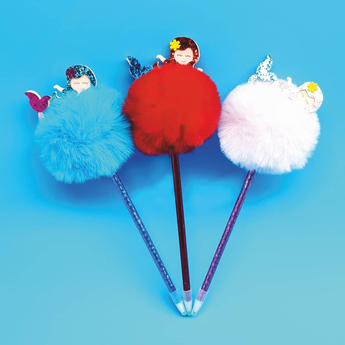 Kugelschreiber Fluffy Kullis mit Plüsch-Fell und darauf eingebetteter glitzernder Meerjungfrau