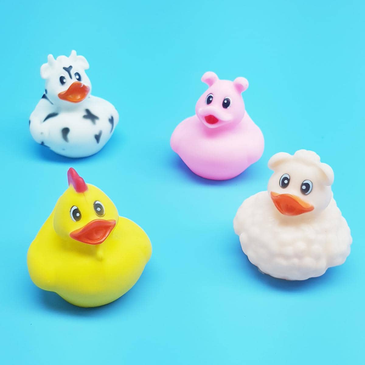Badeenten Bauernhof Huhn, Kuh, Schwein, Schaf, Knautschmaterial für die Badewanne zum Spielen