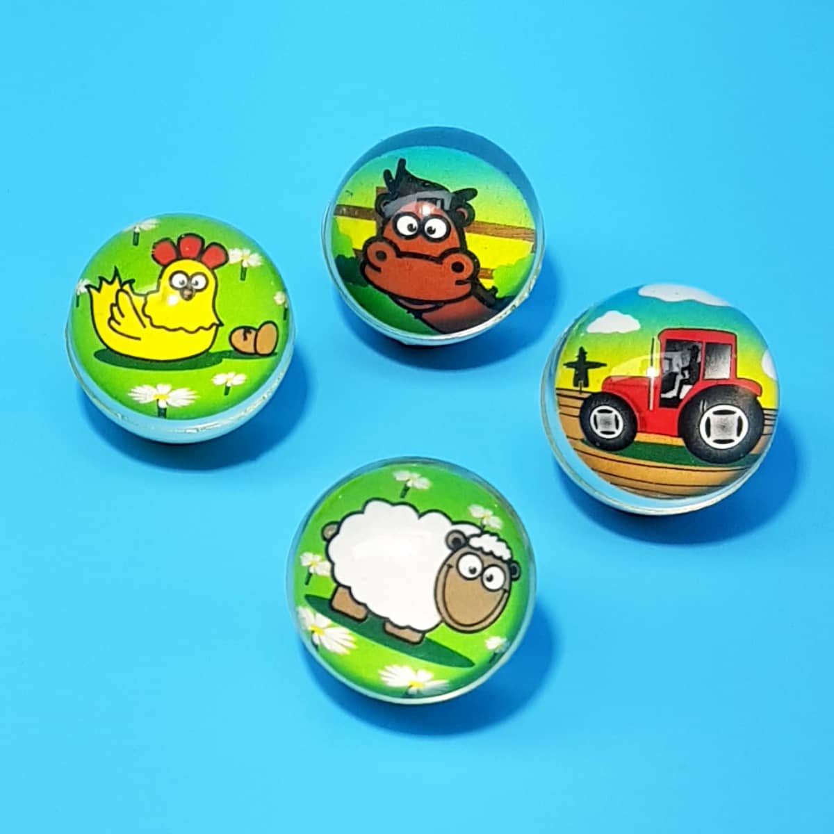 Flummis Bauernhof Farmer-Springbälle mit Kuh, Schaf, Huhn, Traktor, Pferd & Co.